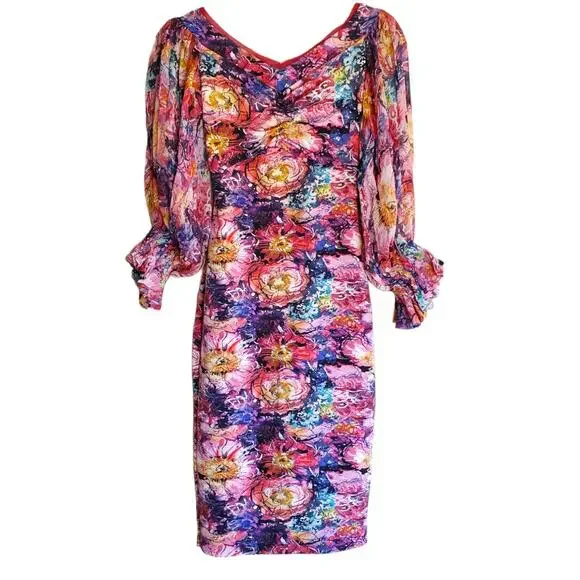 Chiara Boni La Petite Robe Floral Print Off-the-Shoulder Blouson‎ Sleeve Dress - Picture 3 of 11